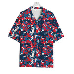 Blue Red And White Digital Camo Print Rayon Hawaiian Shirt