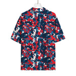 Blue Red And White Digital Camo Print Rayon Hawaiian Shirt