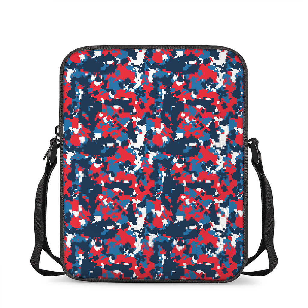 Blue Red And White Digital Camo Print Rectangular Crossbody Bag