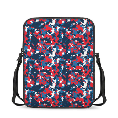 Blue Red And White Digital Camo Print Rectangular Crossbody Bag
