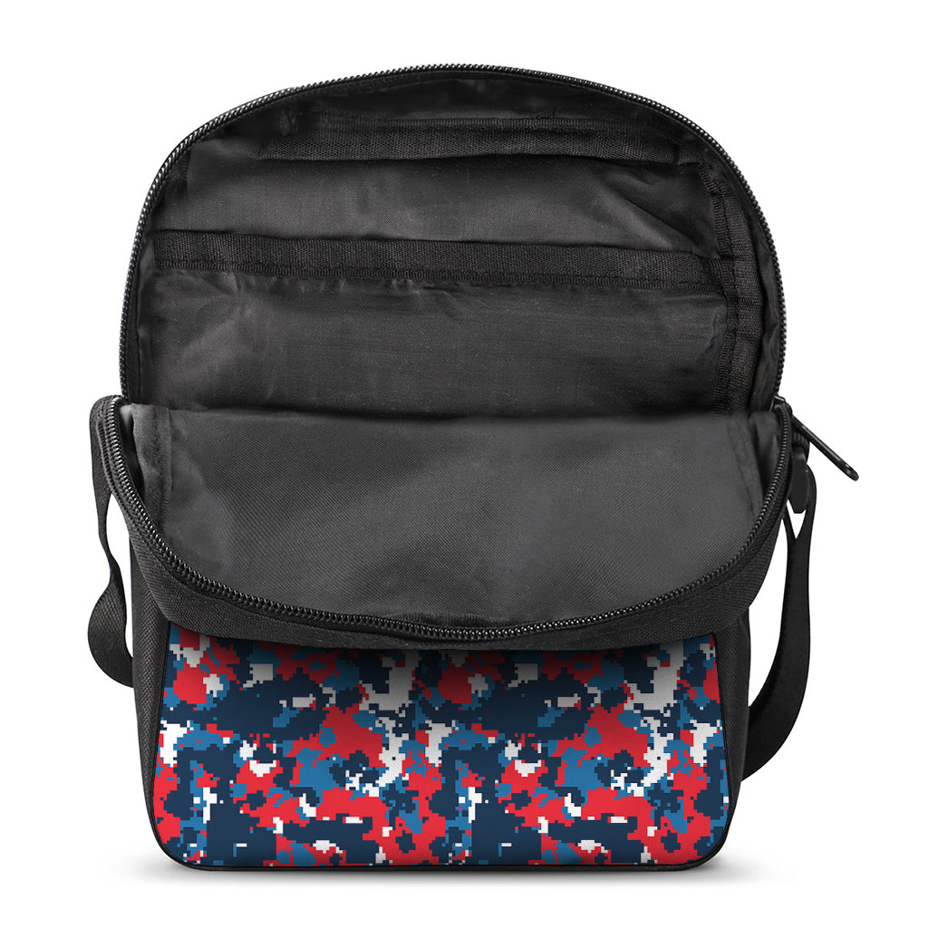 Blue Red And White Digital Camo Print Rectangular Crossbody Bag