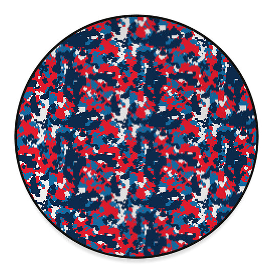 Blue Red And White Digital Camo Print Round Floor Mat