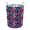 Blue Red And White Digital Camo Print Round Laundry Basket