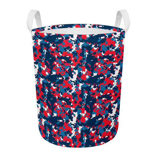 Blue Red And White Digital Camo Print Round Laundry Basket