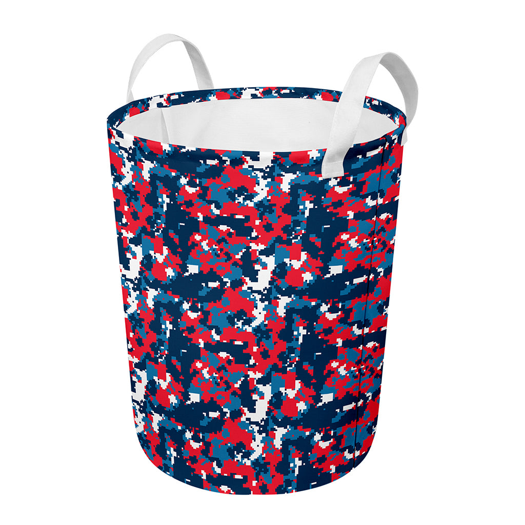 Blue Red And White Digital Camo Print Round Laundry Basket