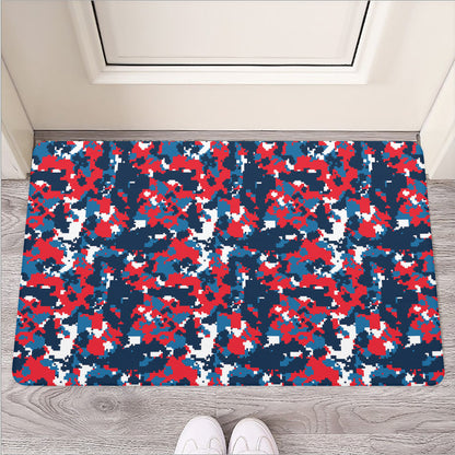 Blue Red And White Digital Camo Print Rubber Doormat