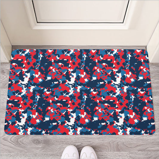 Blue Red And White Digital Camo Print Rubber Doormat