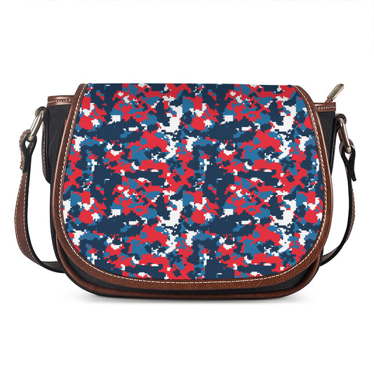 Blue Red And White Digital Camo Print Saddle Bag