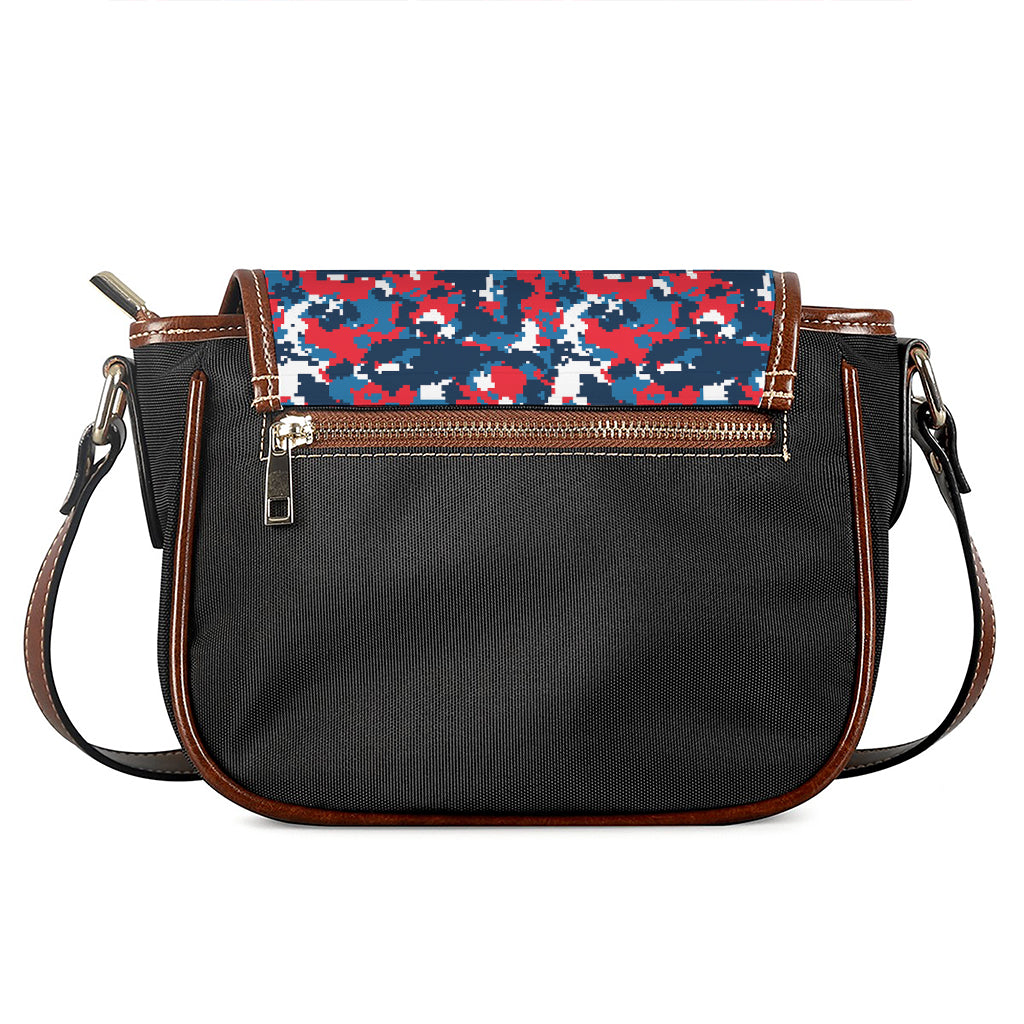 Blue Red And White Digital Camo Print Saddle Bag