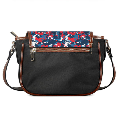 Blue Red And White Digital Camo Print Saddle Bag
