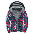 Blue Red And White Digital Camo Print Sherpa Lined Zip Up Hoodie