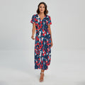 Blue Red And White Digital Camo Print Short Sleeve Maxi Dress
