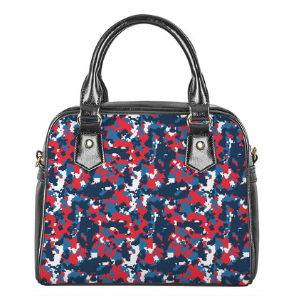 Blue Red And White Digital Camo Print Shoulder Handbag