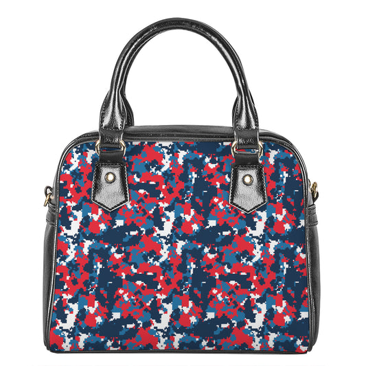 Blue Red And White Digital Camo Print Shoulder Handbag