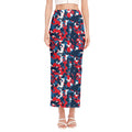 Blue Red And White Digital Camo Print Side Slit Maxi Skirt