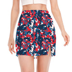Blue Red And White Digital Camo Print Side Slit Mini Skirt