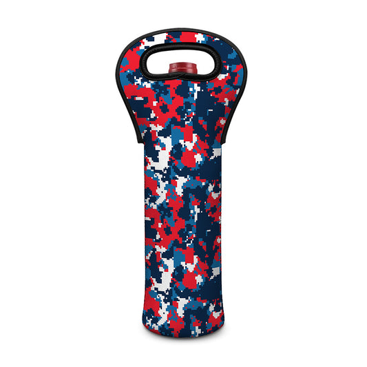 Blue Red And White Digital Camo Print Single Neoprene Wine Tote