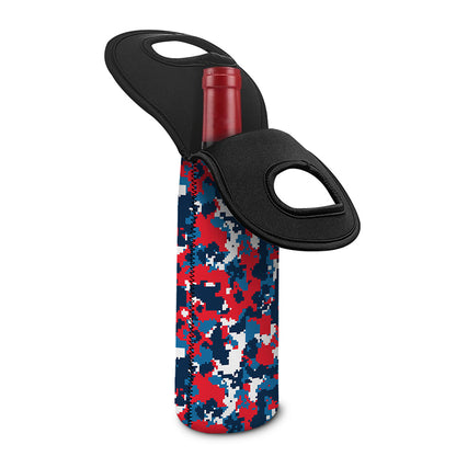 Blue Red And White Digital Camo Print Single Neoprene Wine Tote