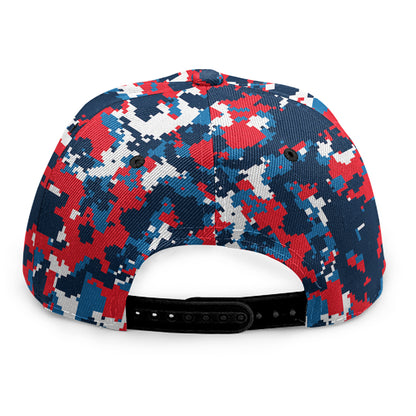 Blue Red And White Digital Camo Print Snapback Cap