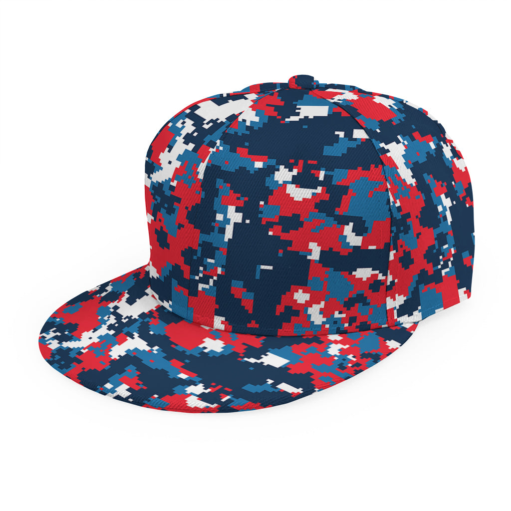 Blue Red And White Digital Camo Print Snapback Cap