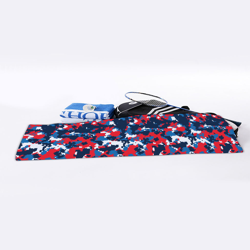 Blue Red And White Digital Camo Print Sports Towel