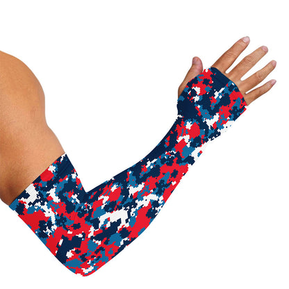 Blue Red And White Digital Camo Print Sun Protection Arm Sleeves