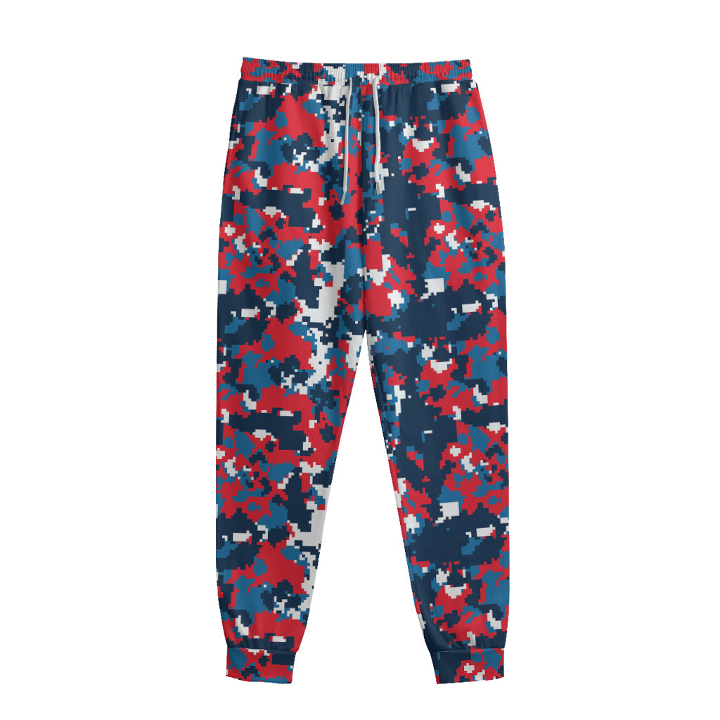 Blue Red And White Digital Camo Print Sweatpants