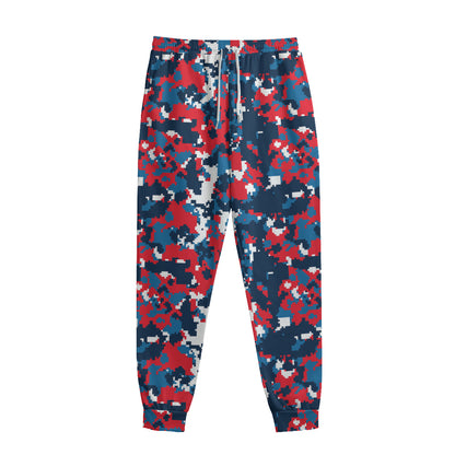 Blue Red And White Digital Camo Print Sweatpants