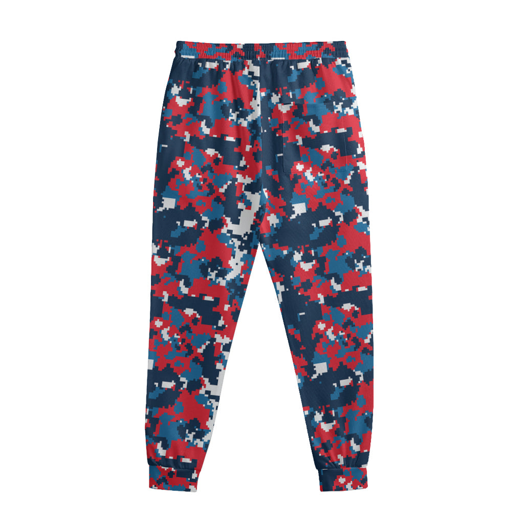 Blue Red And White Digital Camo Print Sweatpants