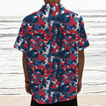 Blue Red And White Digital Camo Print Textured Short Sleeve Shirt