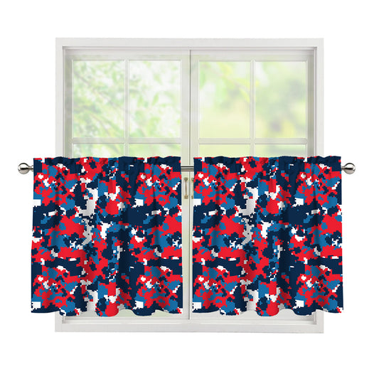 Blue Red And White Digital Camo Print Tier Curtains