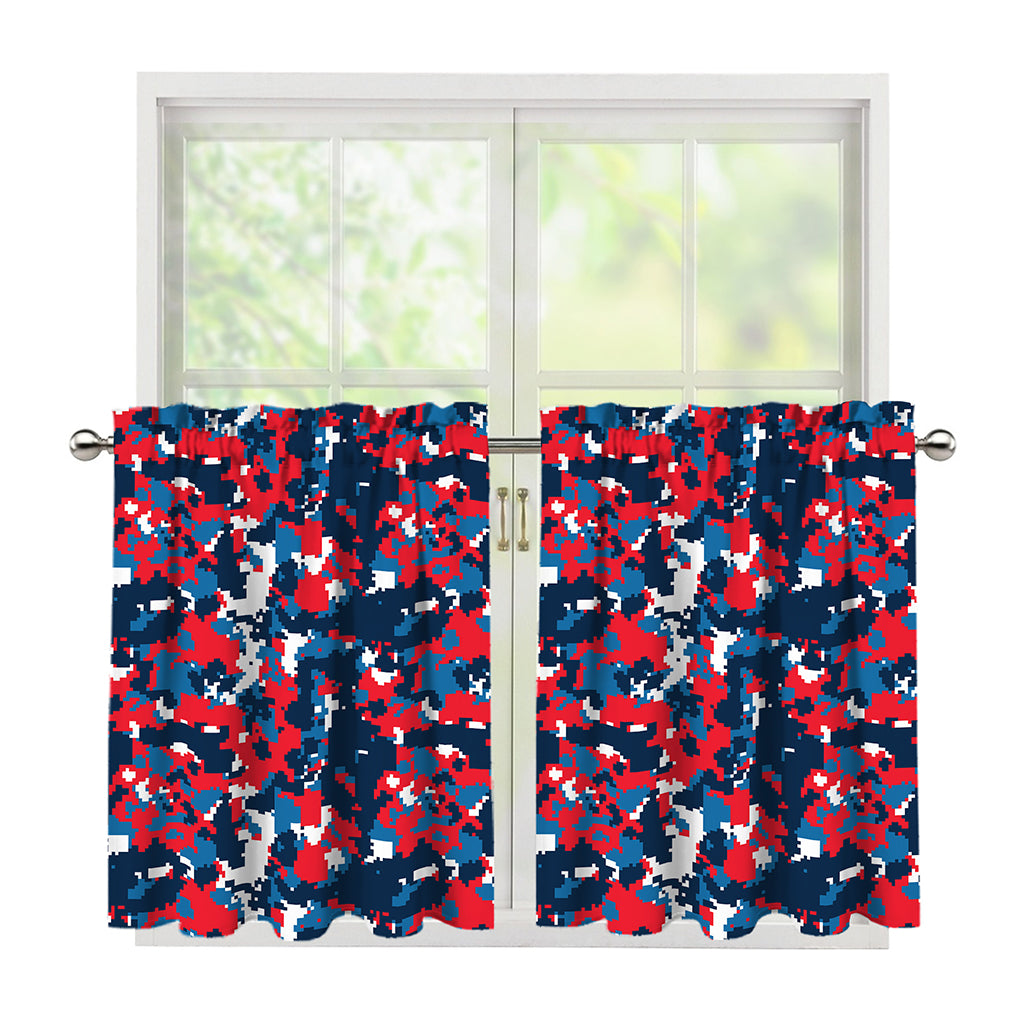 Blue Red And White Digital Camo Print Tier Curtains