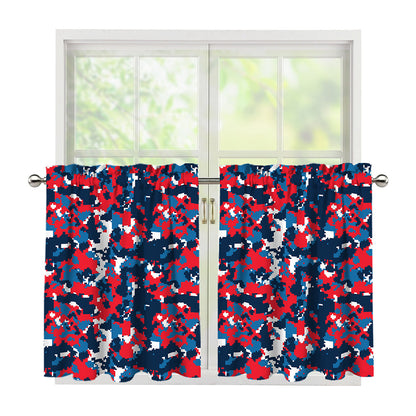 Blue Red And White Digital Camo Print Tier Curtains