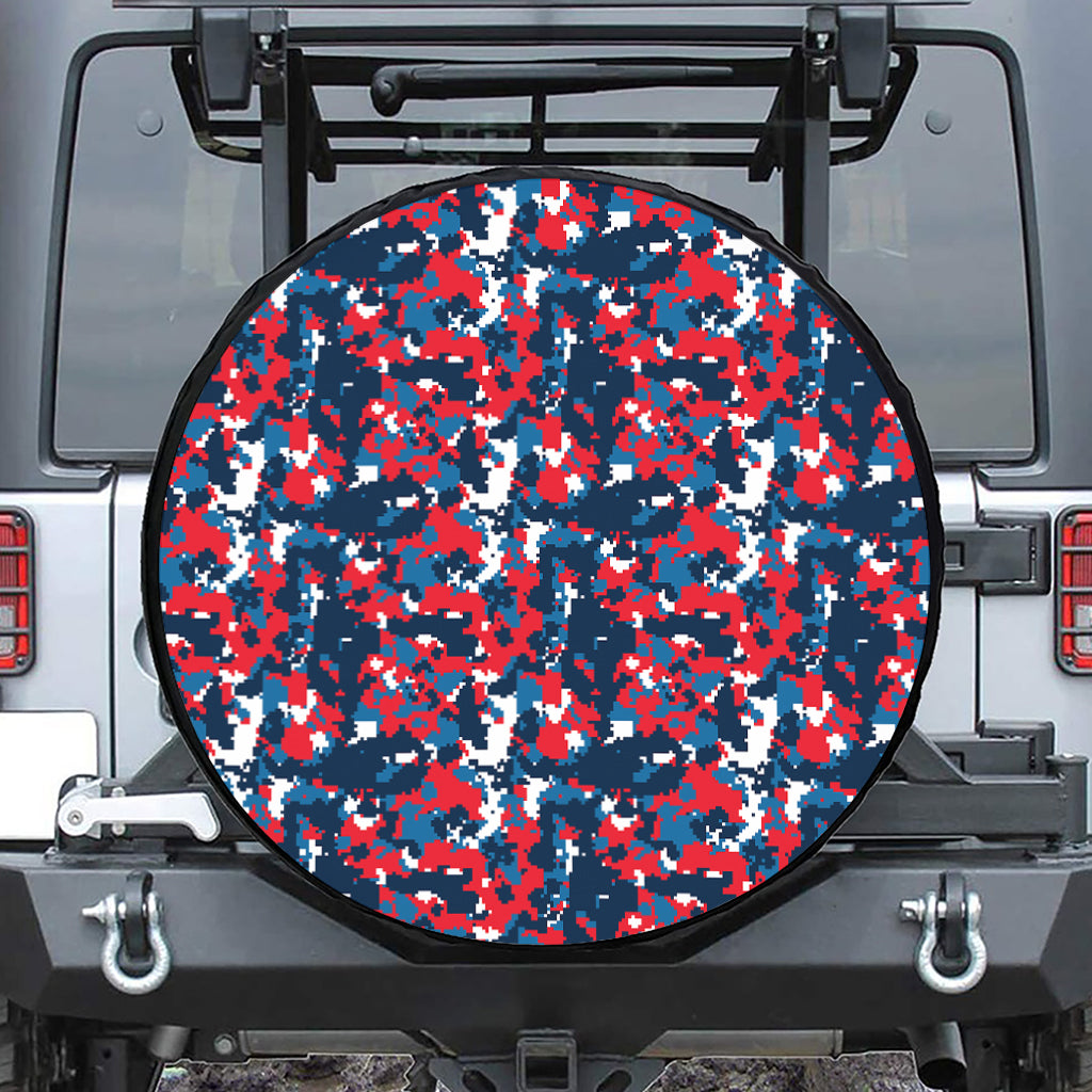 Blue Red And White Digital Camo Print Tire Cover