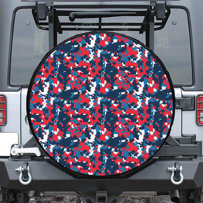 Blue Red And White Digital Camo Print Tire Cover
