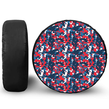 Blue Red And White Digital Camo Print Tire Cover