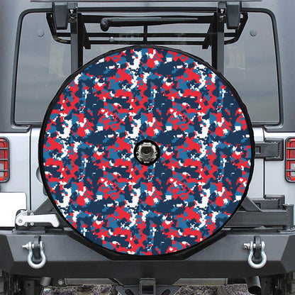 Blue Red And White Digital Camo Print Tire Cover With Camera Hole