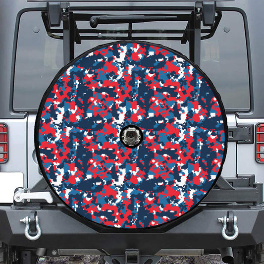 Blue Red And White Digital Camo Print Tire Cover With Camera Hole