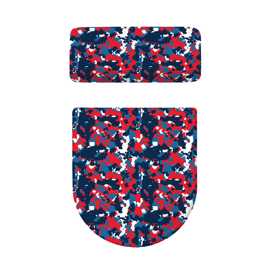 Blue Red And White Digital Camo Print Toilet Lid And Tank Cover Set