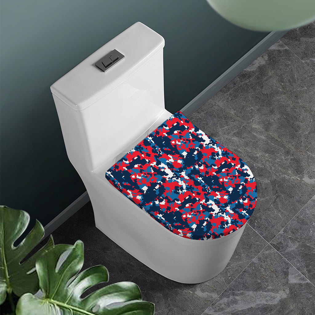 Blue Red And White Digital Camo Print Toilet Lid Cover