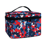 Blue Red And White Digital Camo Print Travel Makeup Bag
