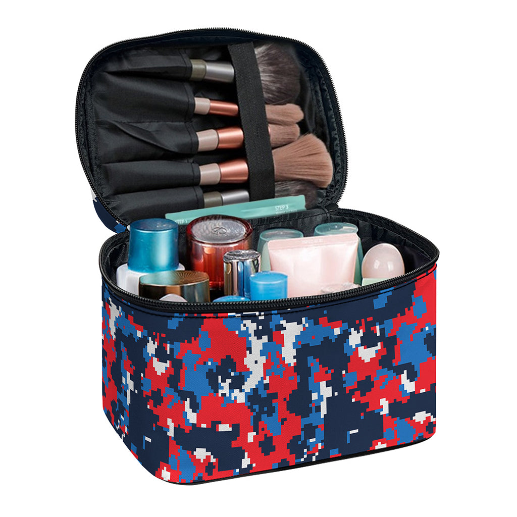 Blue Red And White Digital Camo Print Travel Makeup Bag