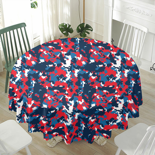 Blue Red And White Digital Camo Print Waterproof Round Tablecloth