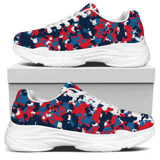 Blue Red And White Digital Camo Print White Chunky Shoes