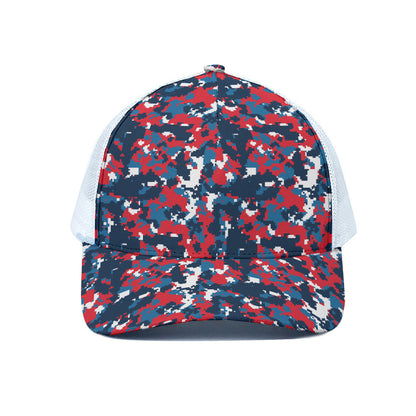 Blue Red And White Digital Camo Print White Mesh Trucker Cap