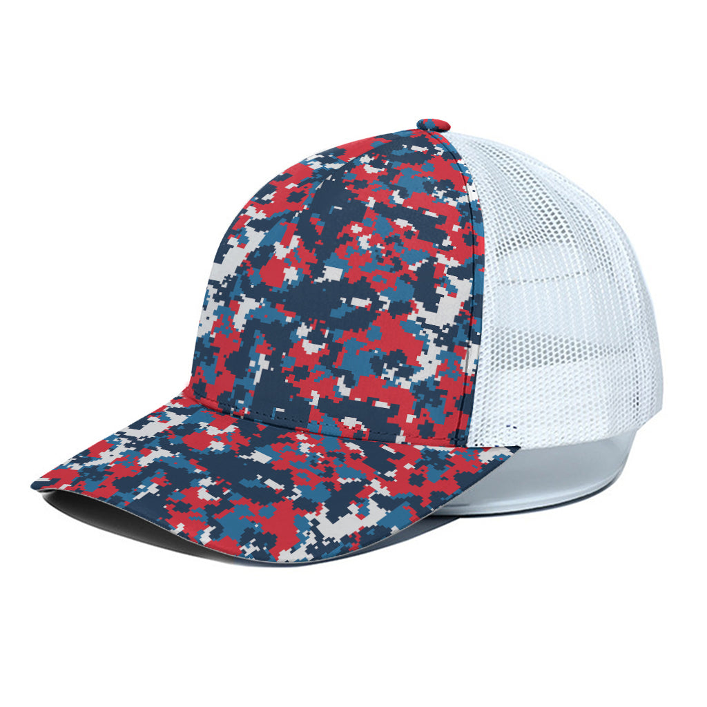 Blue Red And White Digital Camo Print White Mesh Trucker Cap