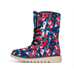 Blue Red And White Digital Camo Print Winter Boots