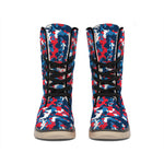 Blue Red And White Digital Camo Print Winter Boots