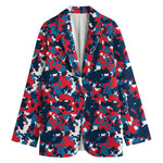 Blue Red And White Digital Camo Print Women's Blazer