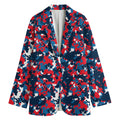Blue Red And White Digital Camo Print Women's Cotton Blazer